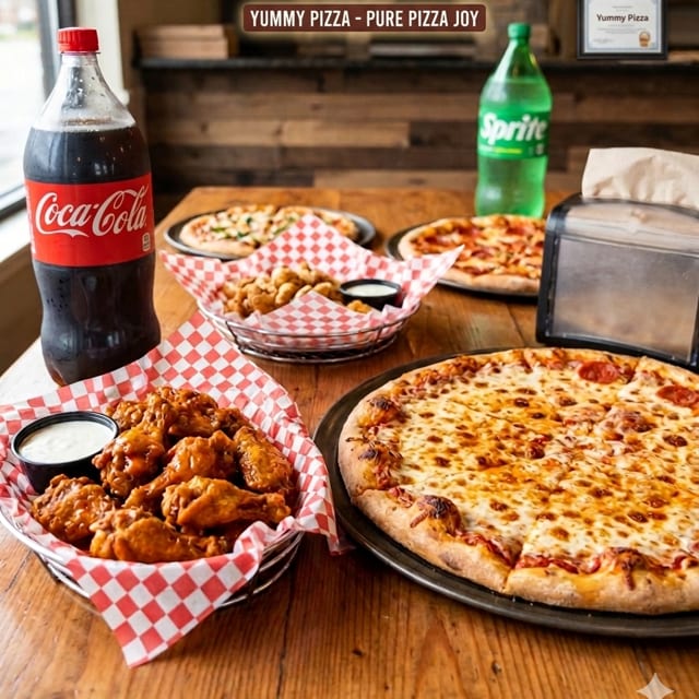 Special 16'' Cheese Pizza with Two Toppings, 10 Wings & 2 Liter Soda Special.